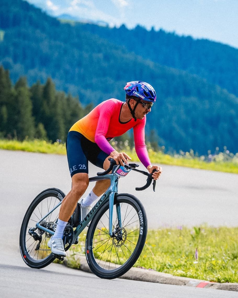 Thomas Lecomte racing a road bike through a corner